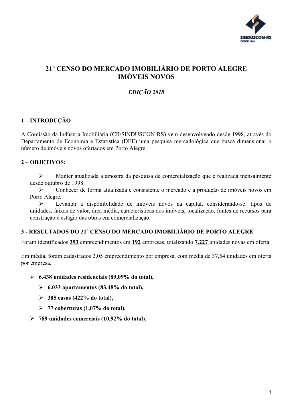 21º Censo Do Mercado Imobiliário De Porto Alegre Imóveis Novos