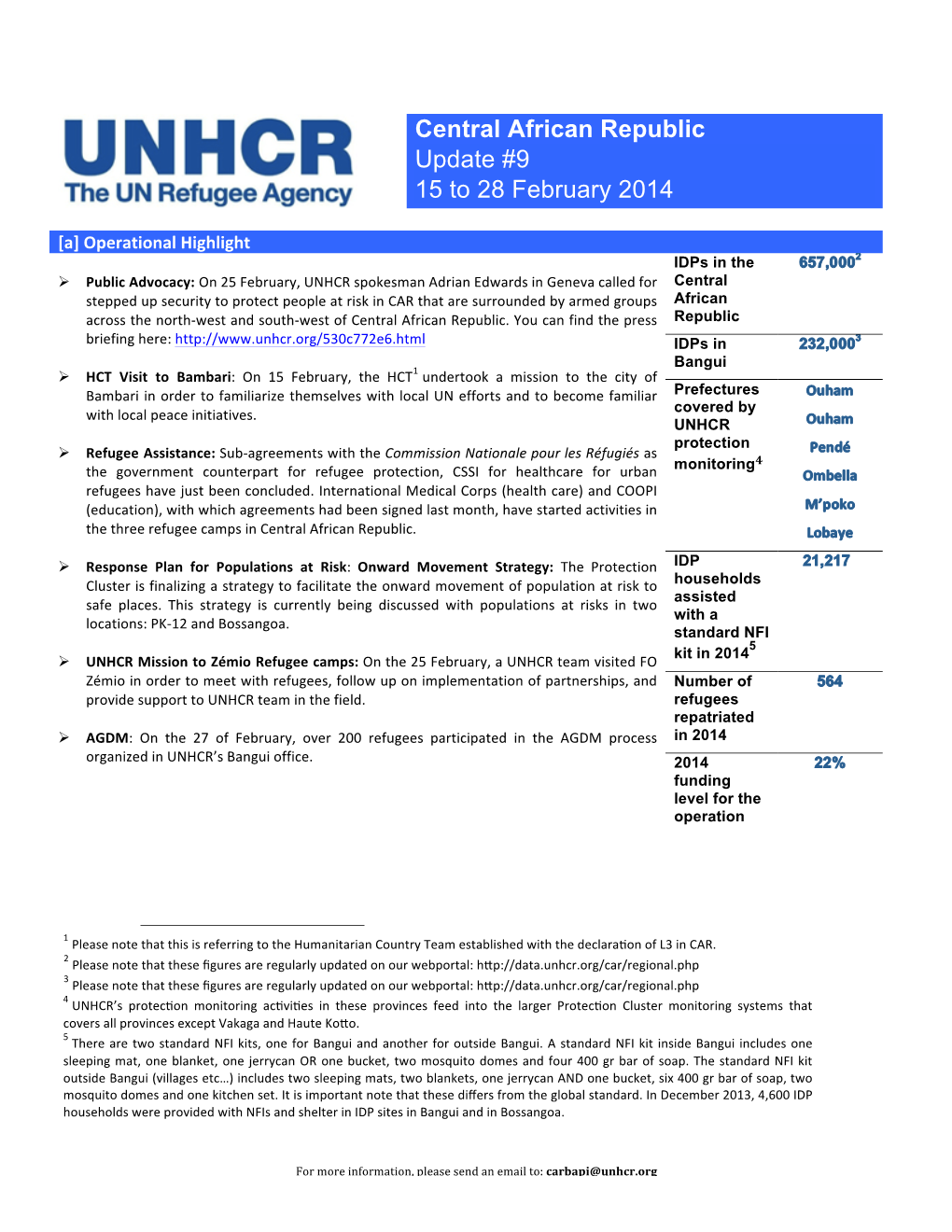 Central African Republic Update #9 15 to 28 February 2014