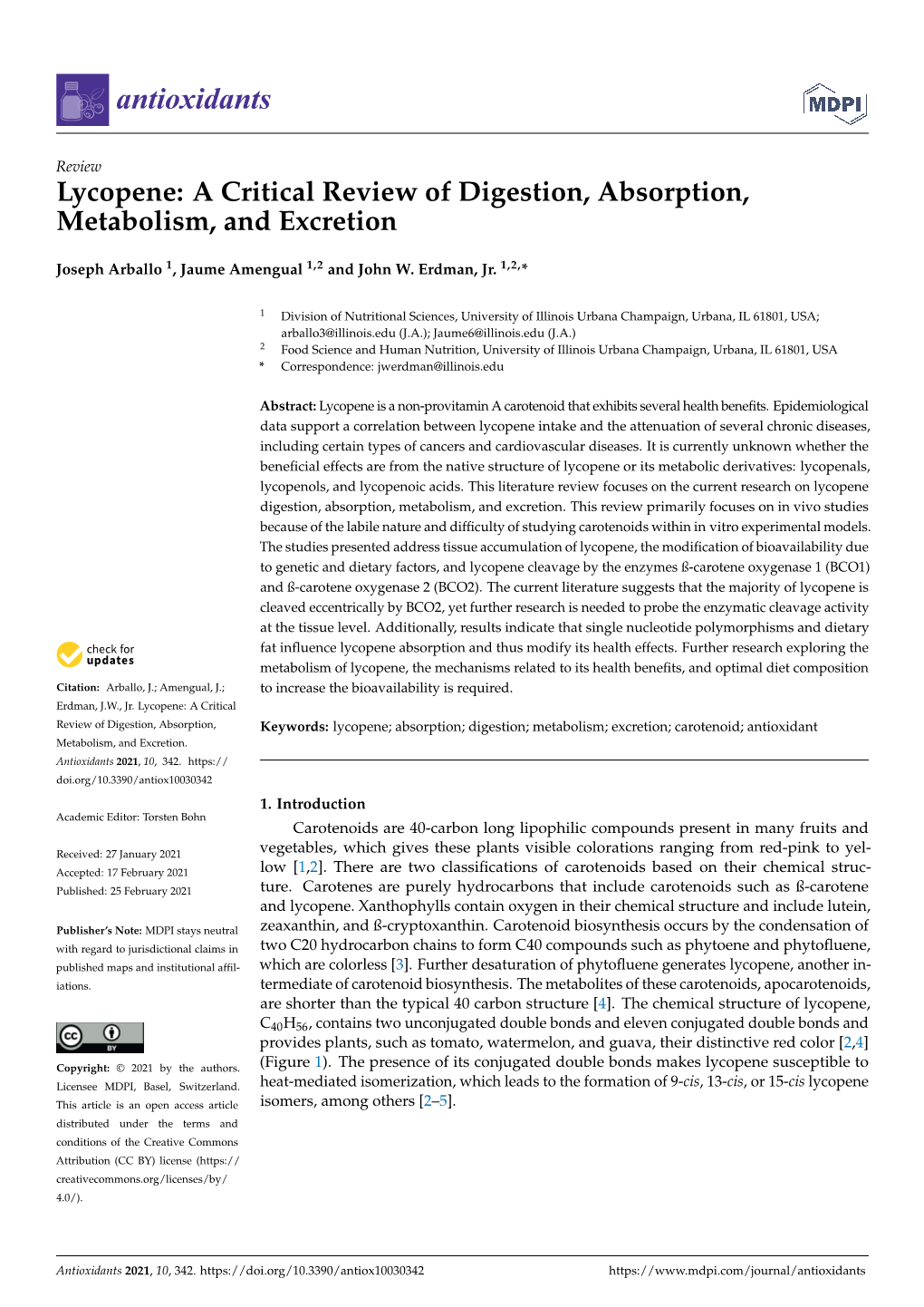 Lycopene: a Critical Review of Digestion, Absorption, Metabolism, and Excretion