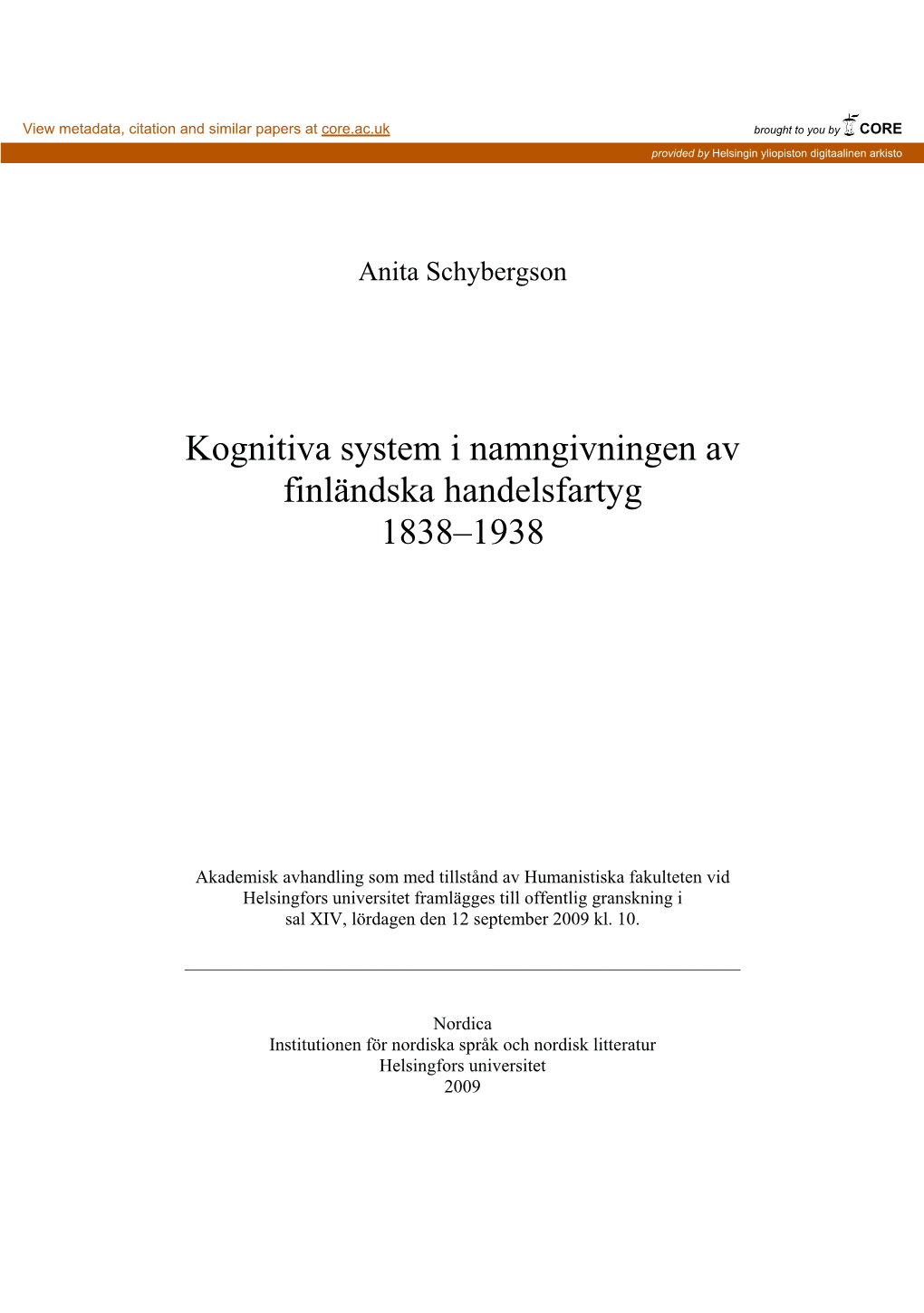 Kognitiva System I Namngivningen Av Finländska Handelsfartyg 1838–1938