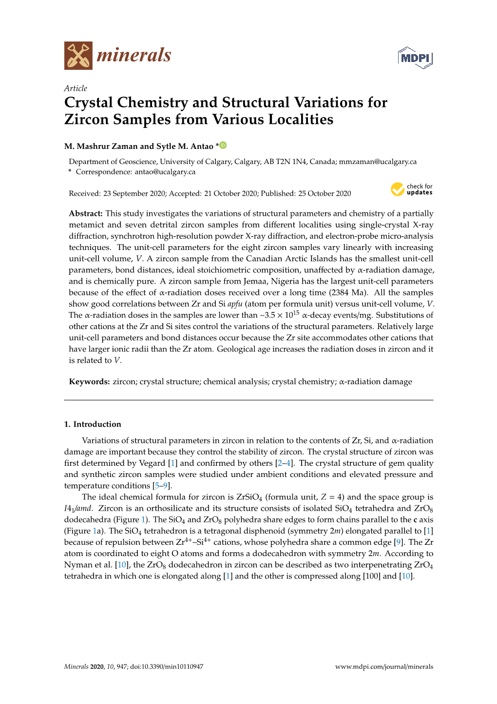 Crystal Chemistry and Structural Variations for Zircon Samples from Various Localities