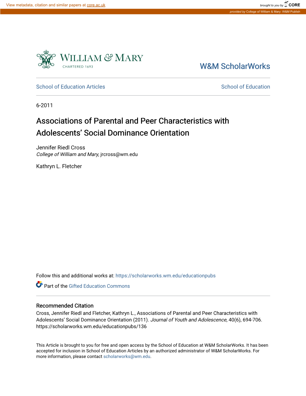 Associations of Parental and Peer Characteristics with Adolescents' Social Dominance Orientation