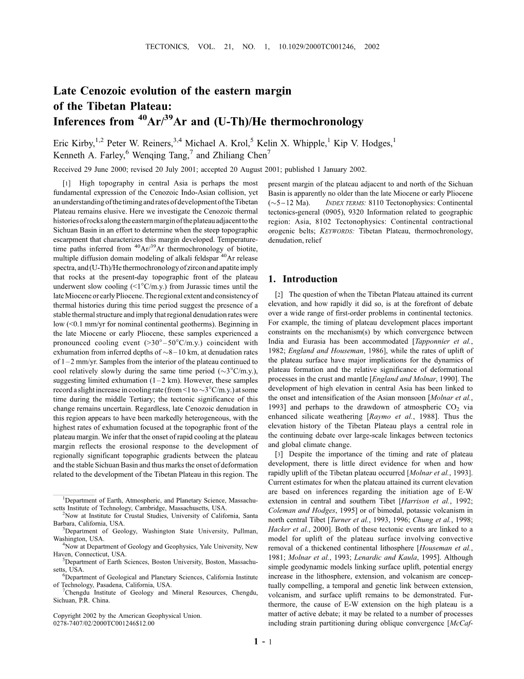 Late Cenozoic Evolution of the Eastern Margin of the Tibetan Plateau: Inferences from 40Ar/39Ar and (U-Th)/He Thermochronology