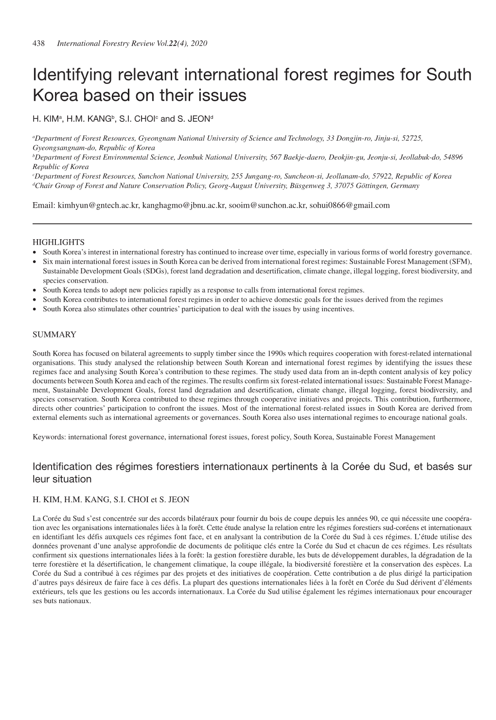 Identifying Relevant International Forest Regimes for South Korea Based on Their Issues