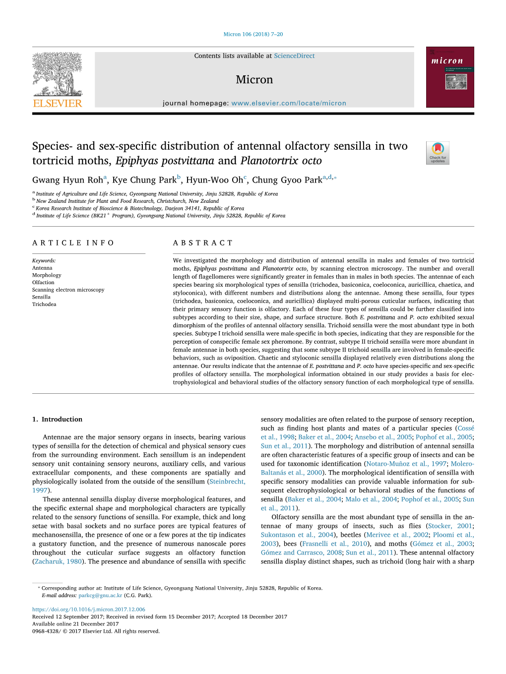 Species- and Sex-Specific Distribution of Antennal Olfactory Sensilla in Two