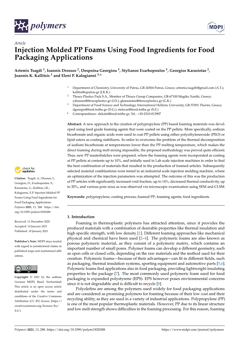 Injection Molded PP Foams Using Food Ingredients for Food Packaging Applications