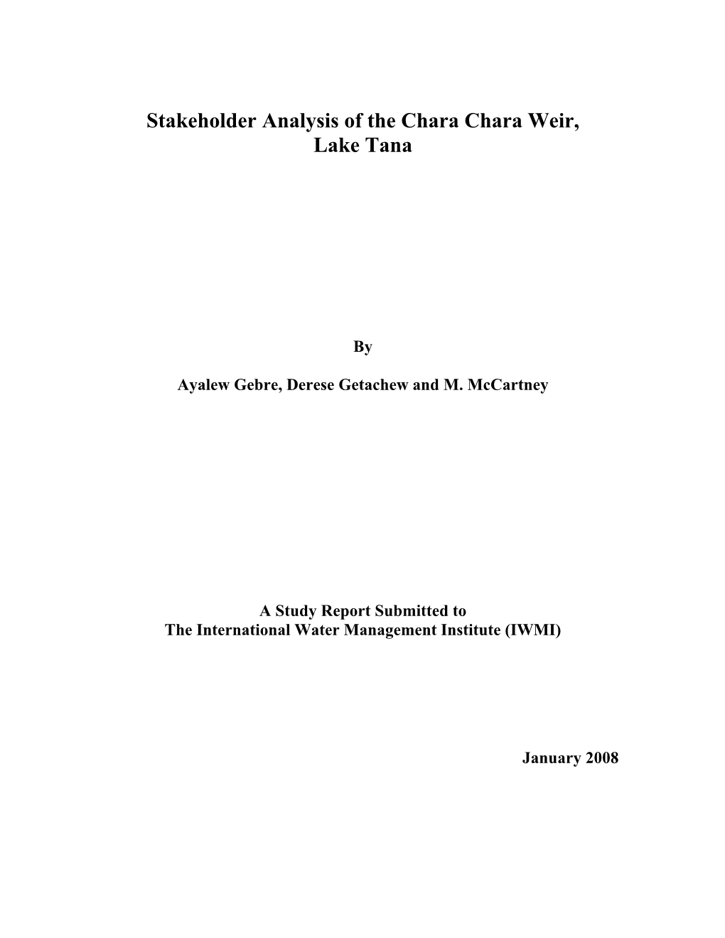 Stakeholder Analysis of the Chara Chara Weir, Lake Tana