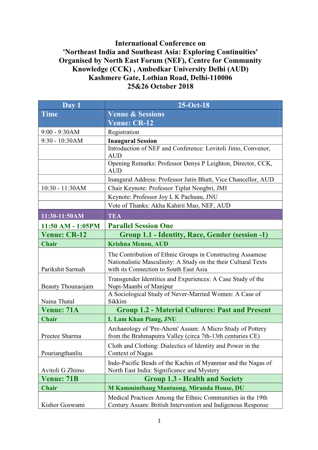 International Conference on 'Northeast India and Southeast Asia: Exploring Continuities' Organised by North East Forum (NEF)