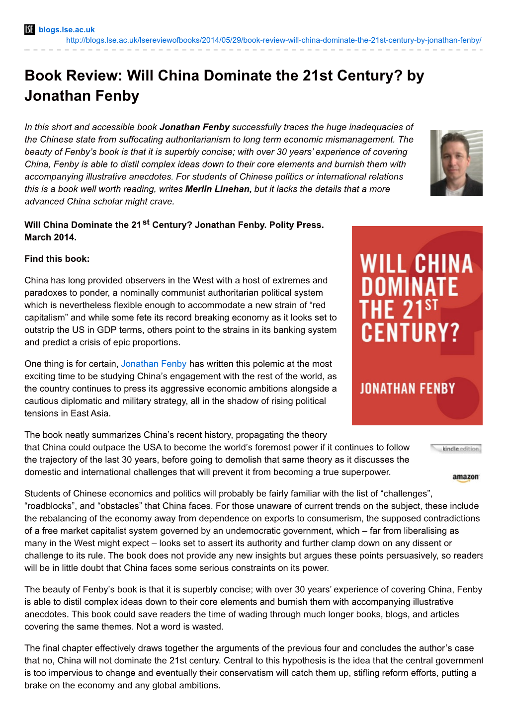 Book Review: Will China Dominate the 21St Century? by Jonathan Fenby