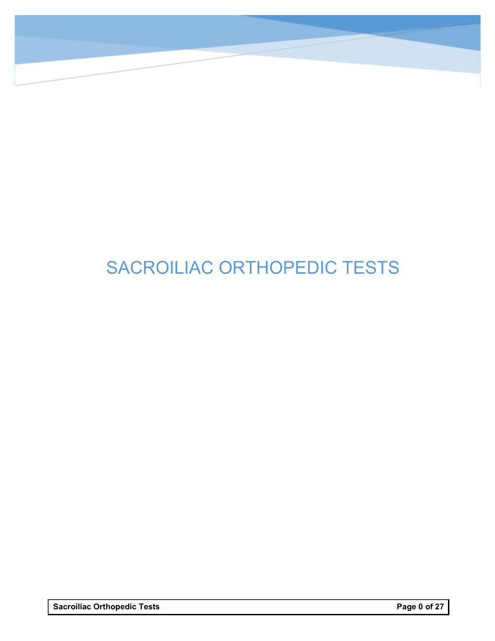 Sacroiliac Orthopedic Tests