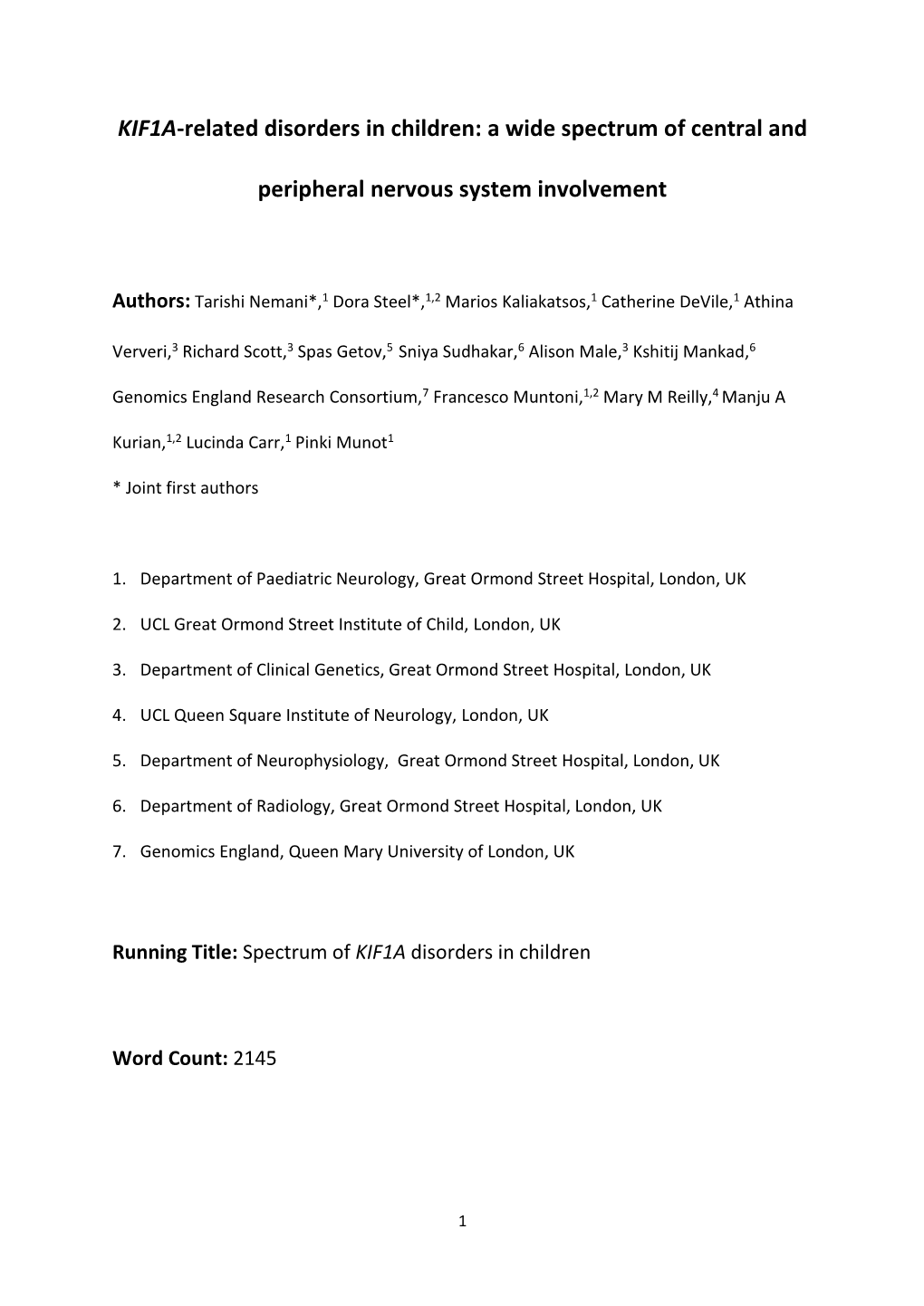 KIF1A-Related Disorders in Children: a Wide Spectrum of Central And