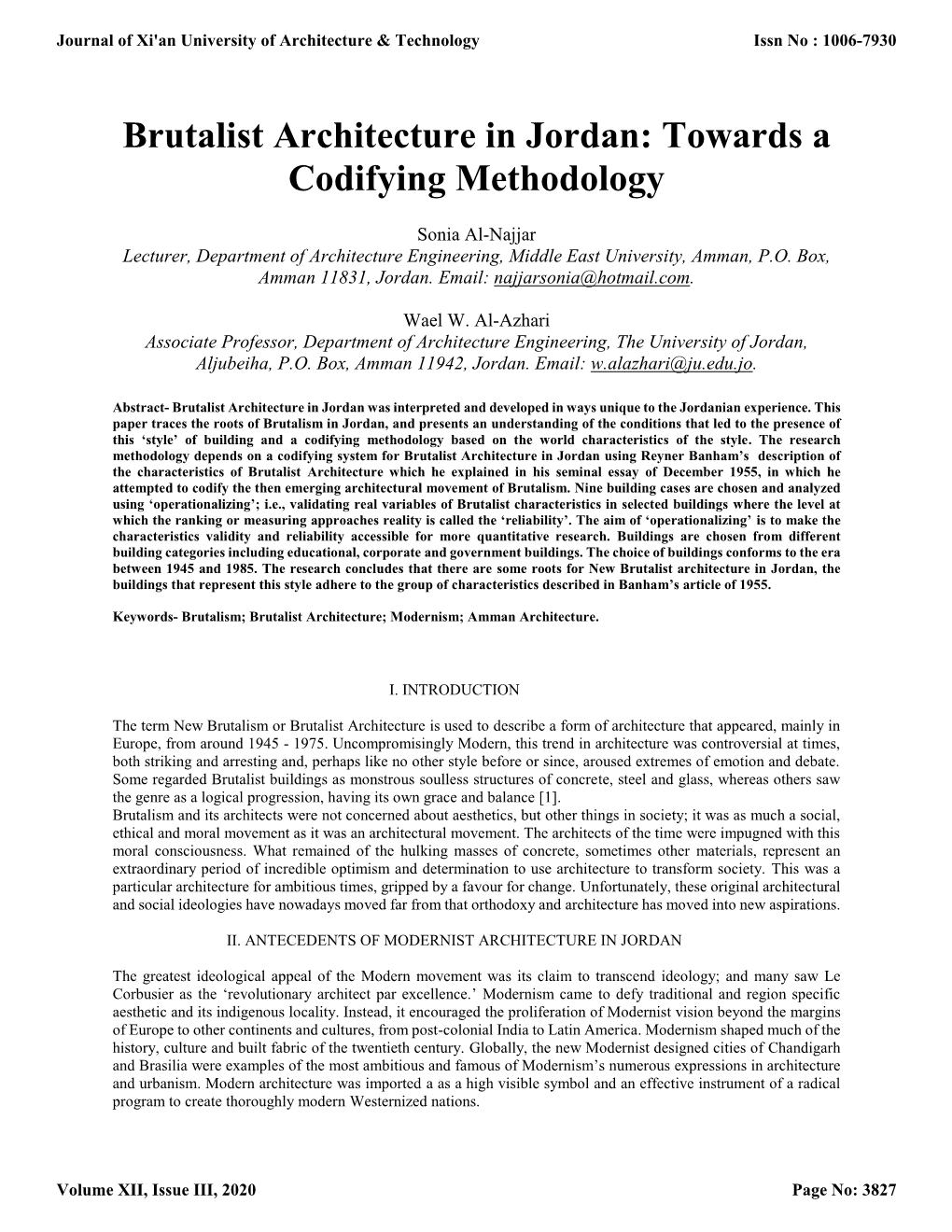 Brutalist Architecture in Jordan: Towards a Codifying Methodology