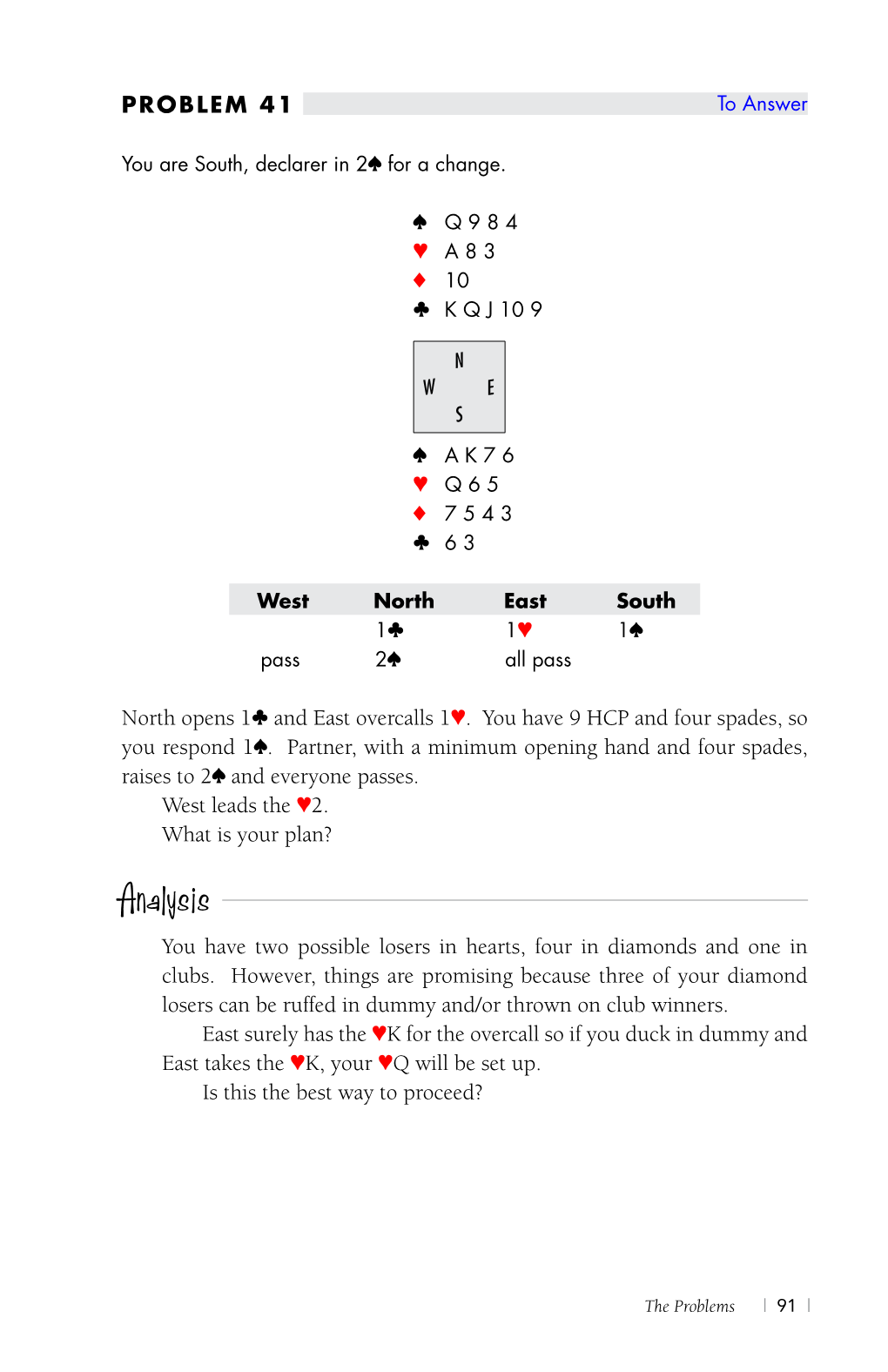 A First Book of Bridge Problems PROBLEM 42 to Answer