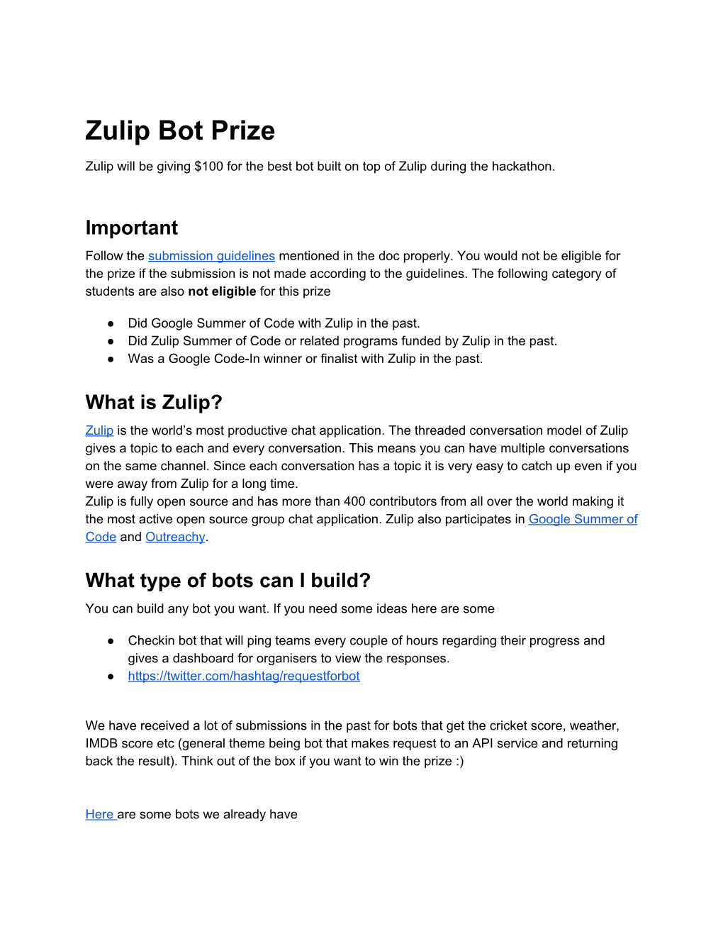 Zulip Bot Prize