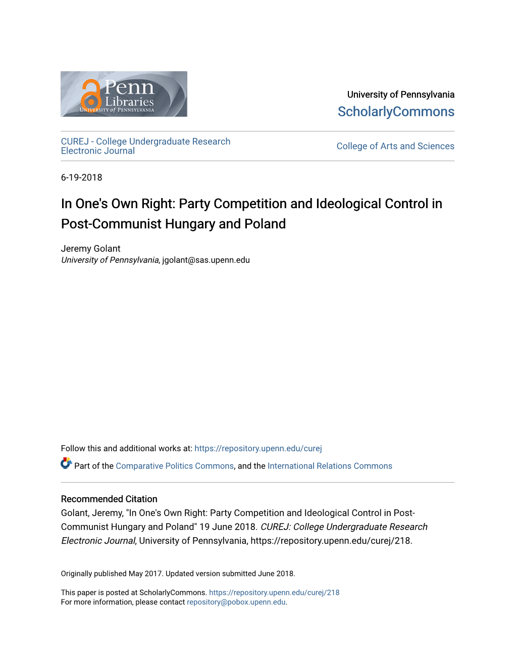 Party Competition and Ideological Control in Post-Communist Hungary and Poland