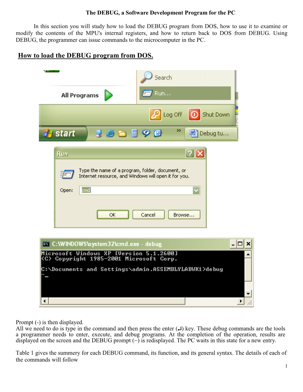 How to Load the DEBUG Program from DOS