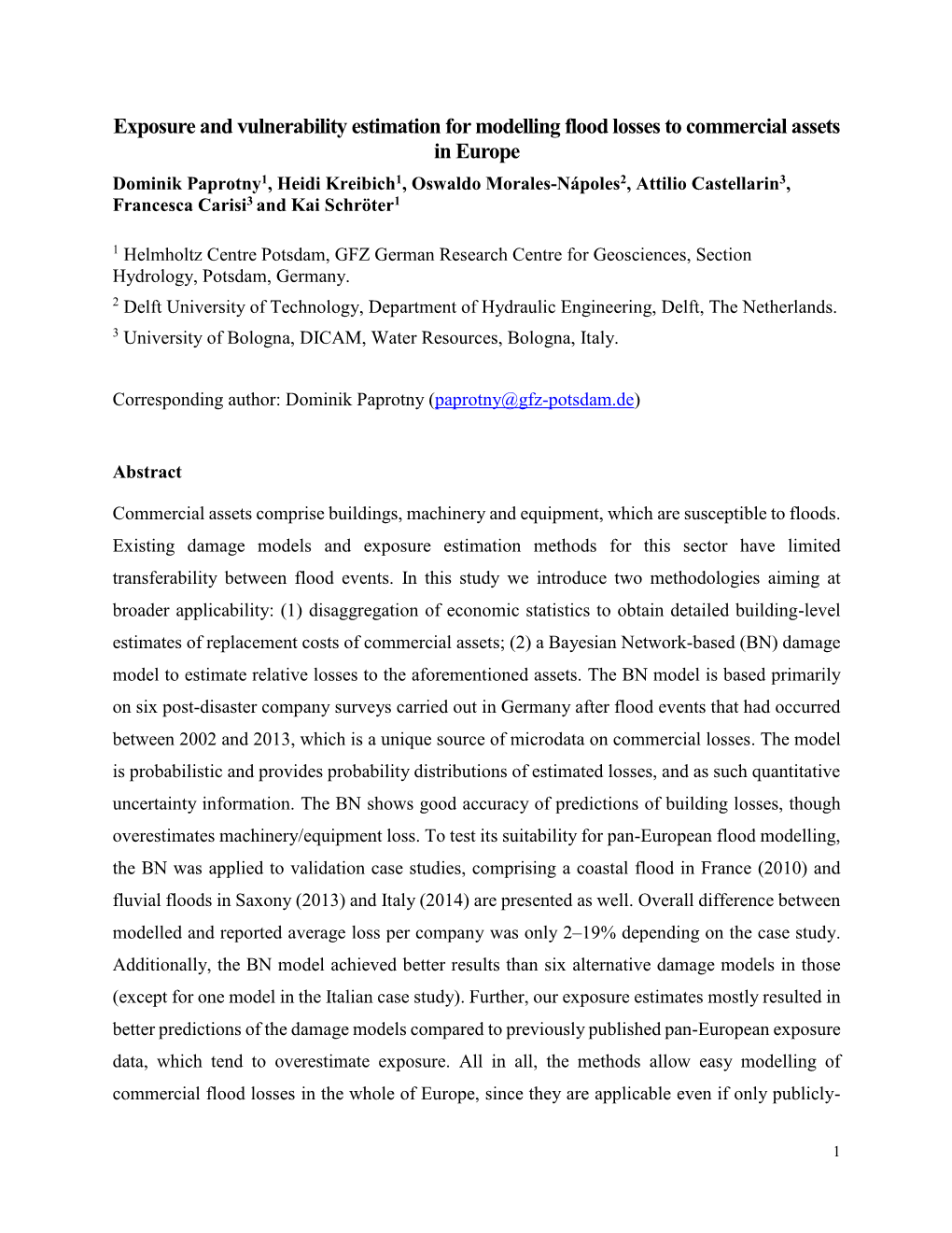 Exposure and Vulnerability Estimation for Modelling Flood Losses To