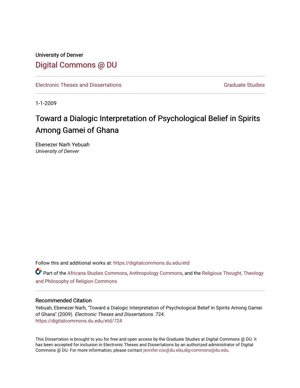 Toward a Dialogic Interpretation of Psychological Belief in Spirits Among Gamei of Ghana