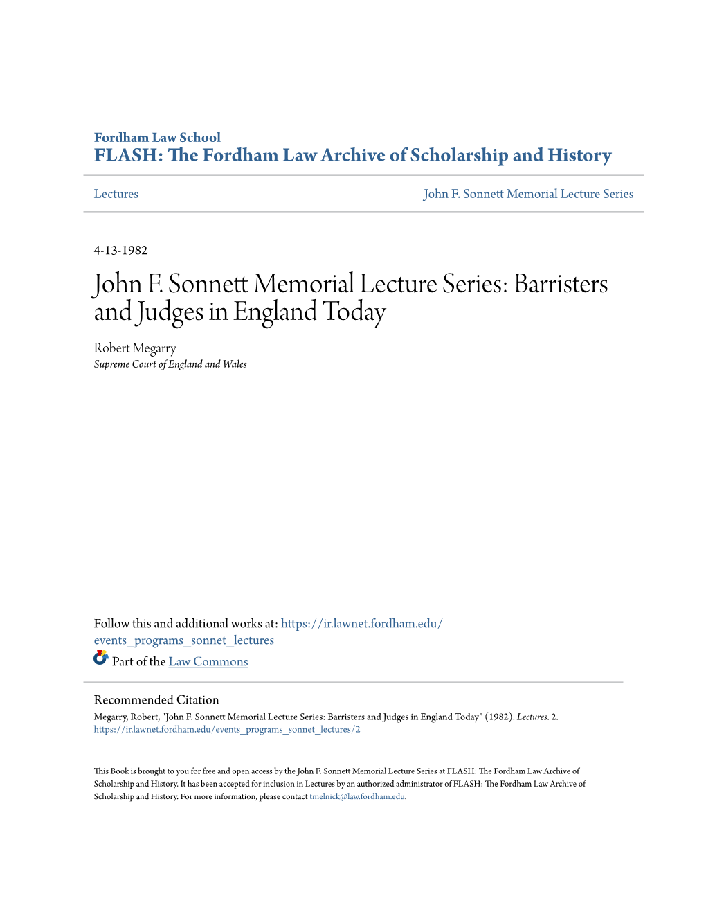 John F. Sonnett Memorial Lecture Series: Barristers and Judges In
