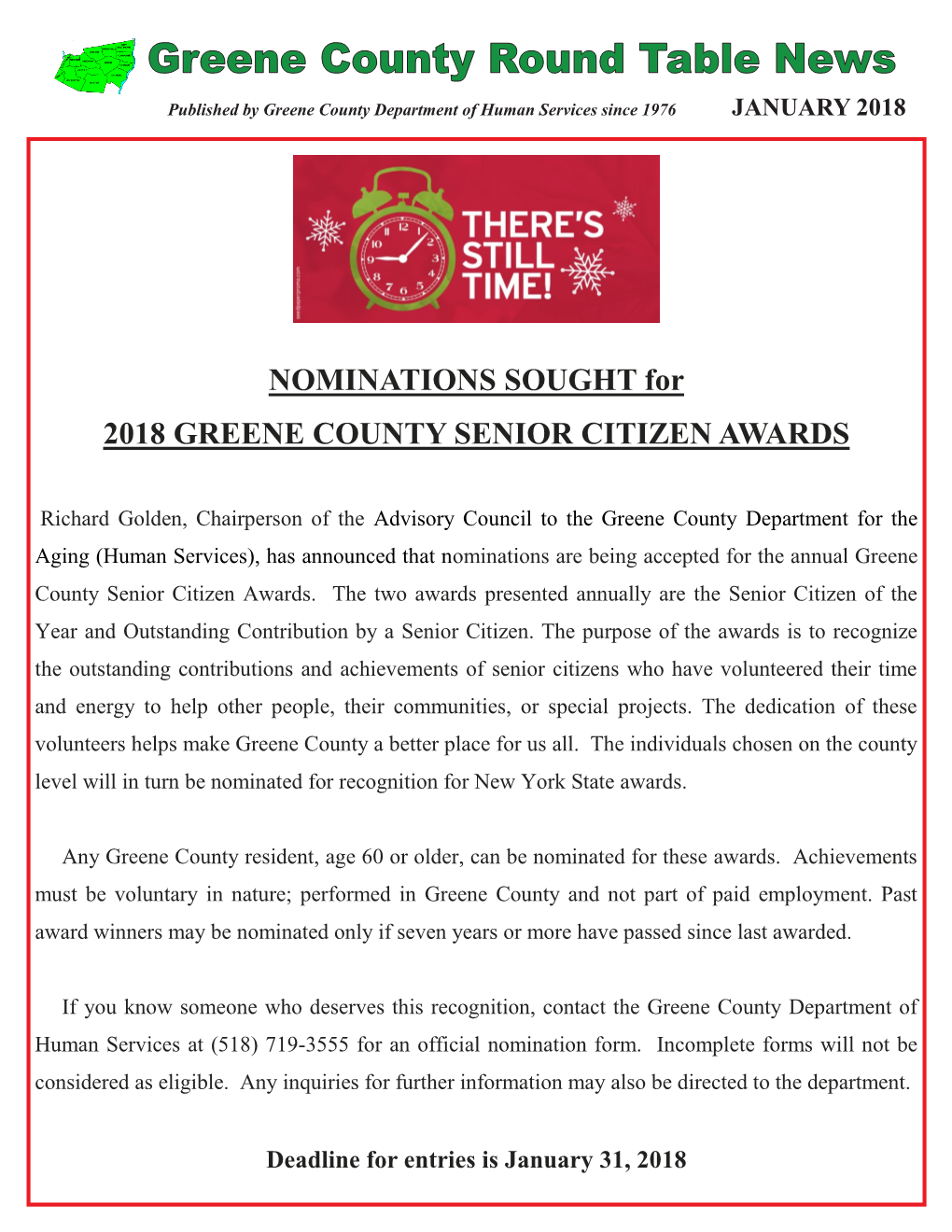 NOMINATIONS SOUGHT for 2018 GREENE COUNTY SENIOR CITIZEN AWARDS