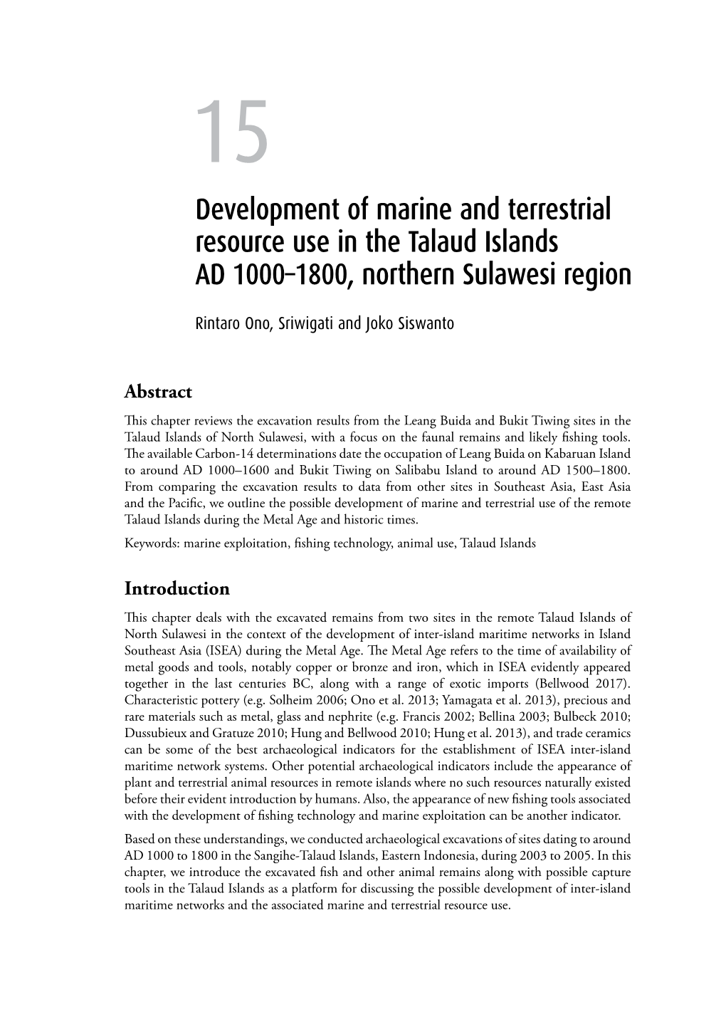 15. Development of Marine and Terrestrial Resource Use in the Talaud Islands AD 1000–1800 245