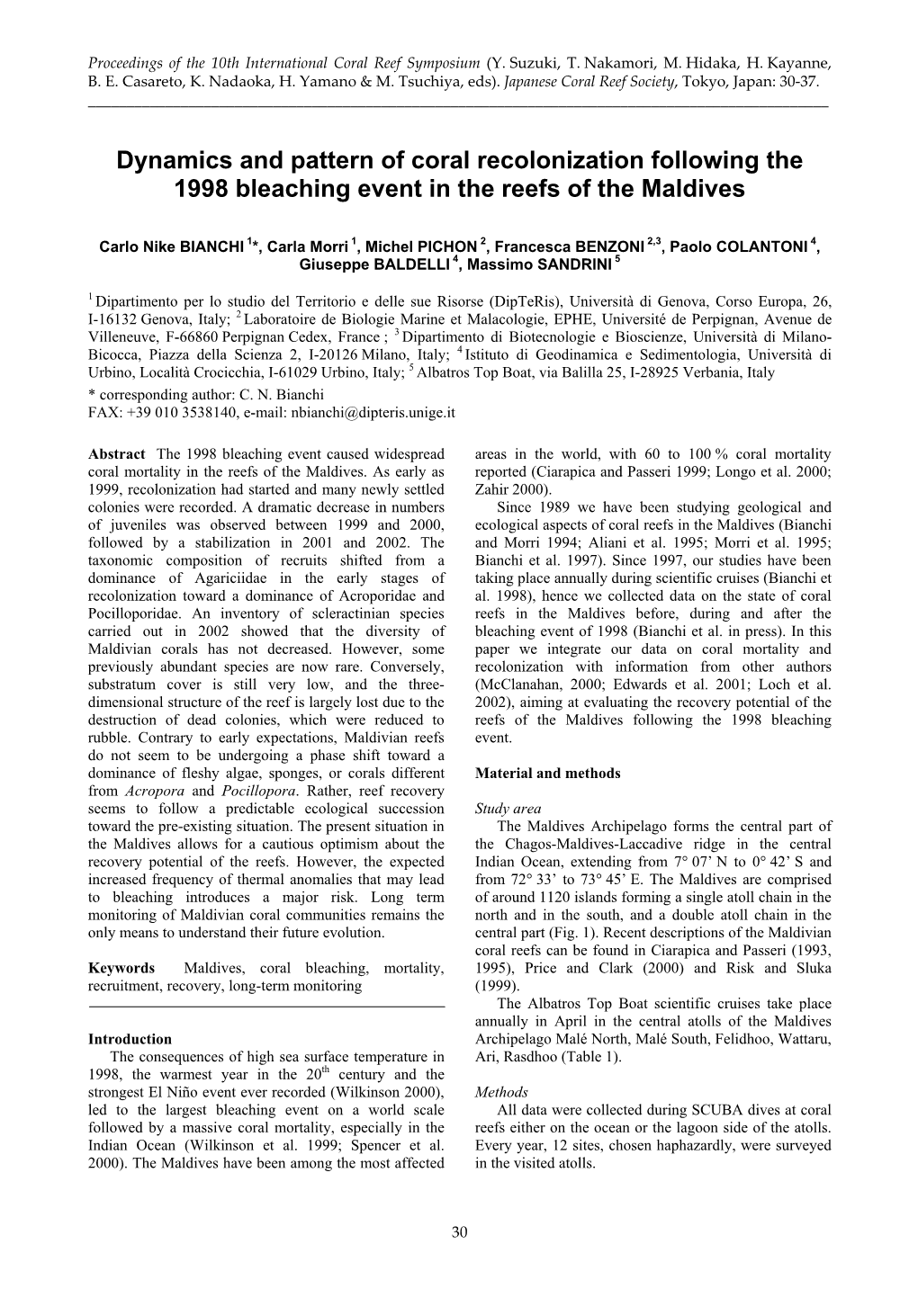 Dynamics and Pattern of Coral Recolonization Following the 1998 Bleaching Event in the Reefs of the Maldives