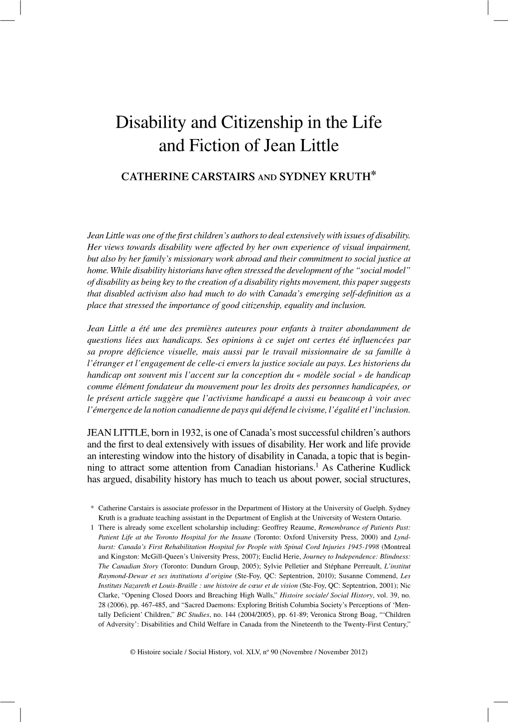 Disability and Citizenship in the Life and Fiction of Jean Little