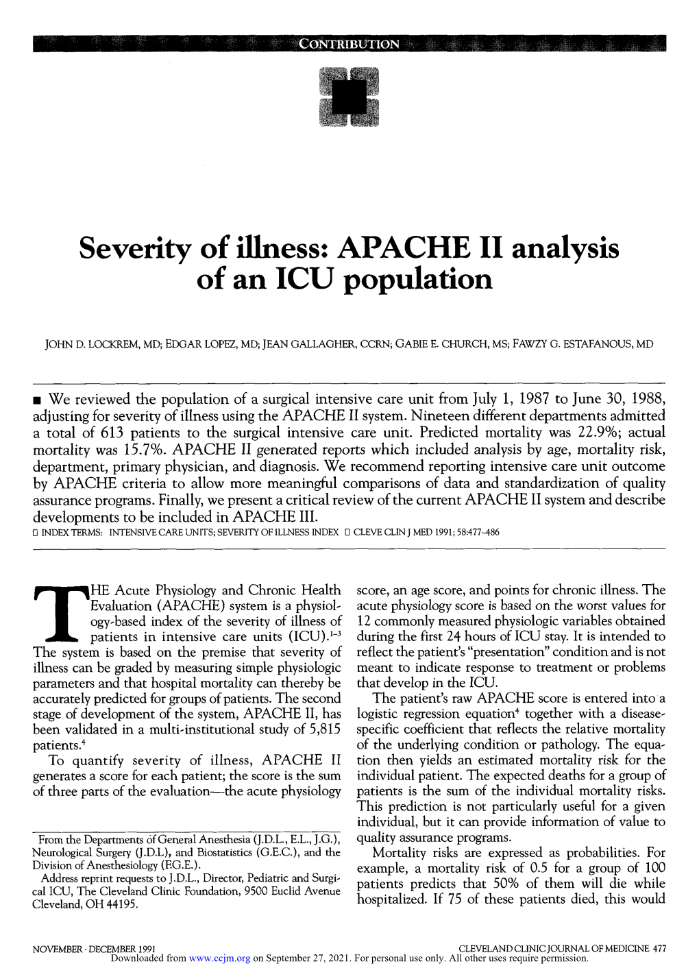 Severity of Illness: APACHE II Analysis of an ICU Population