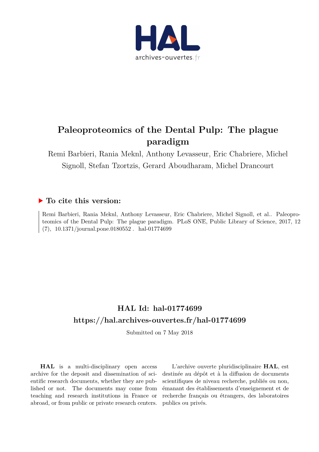 Paleoproteomics of the Dental Pulp: the Plague