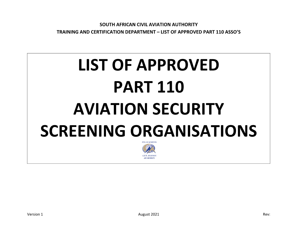 Approved Part 110 Aviation Security Screening Organisations