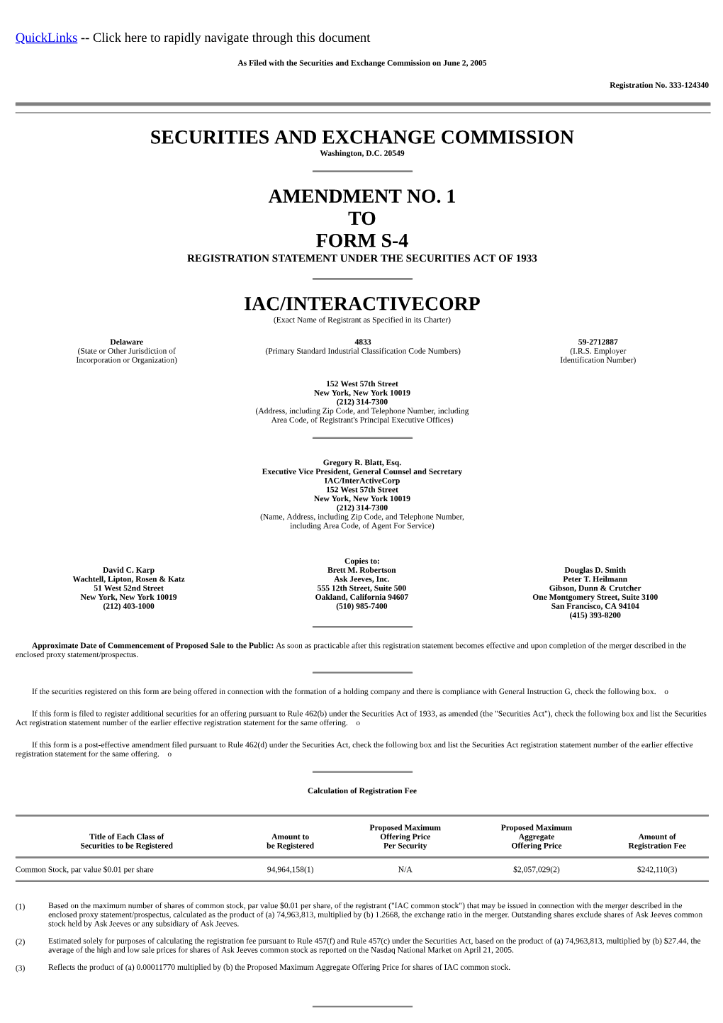 Securities and Exchange Commission on June 2, 2005