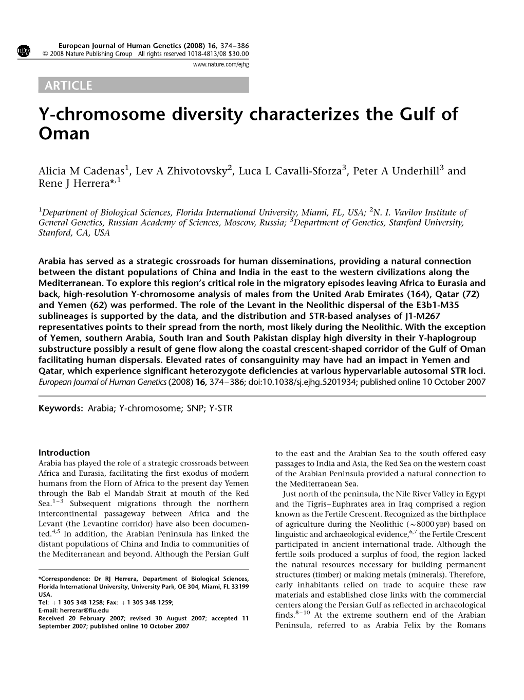Y-Chromosome Diversity Characterizes the Gulf of Oman