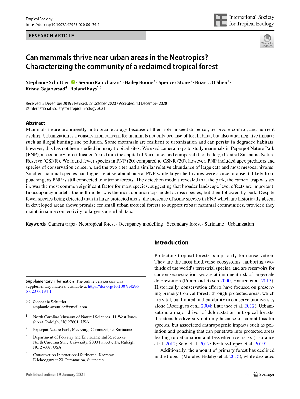 Characterizing the Community of a Reclaimed Tropical Forest