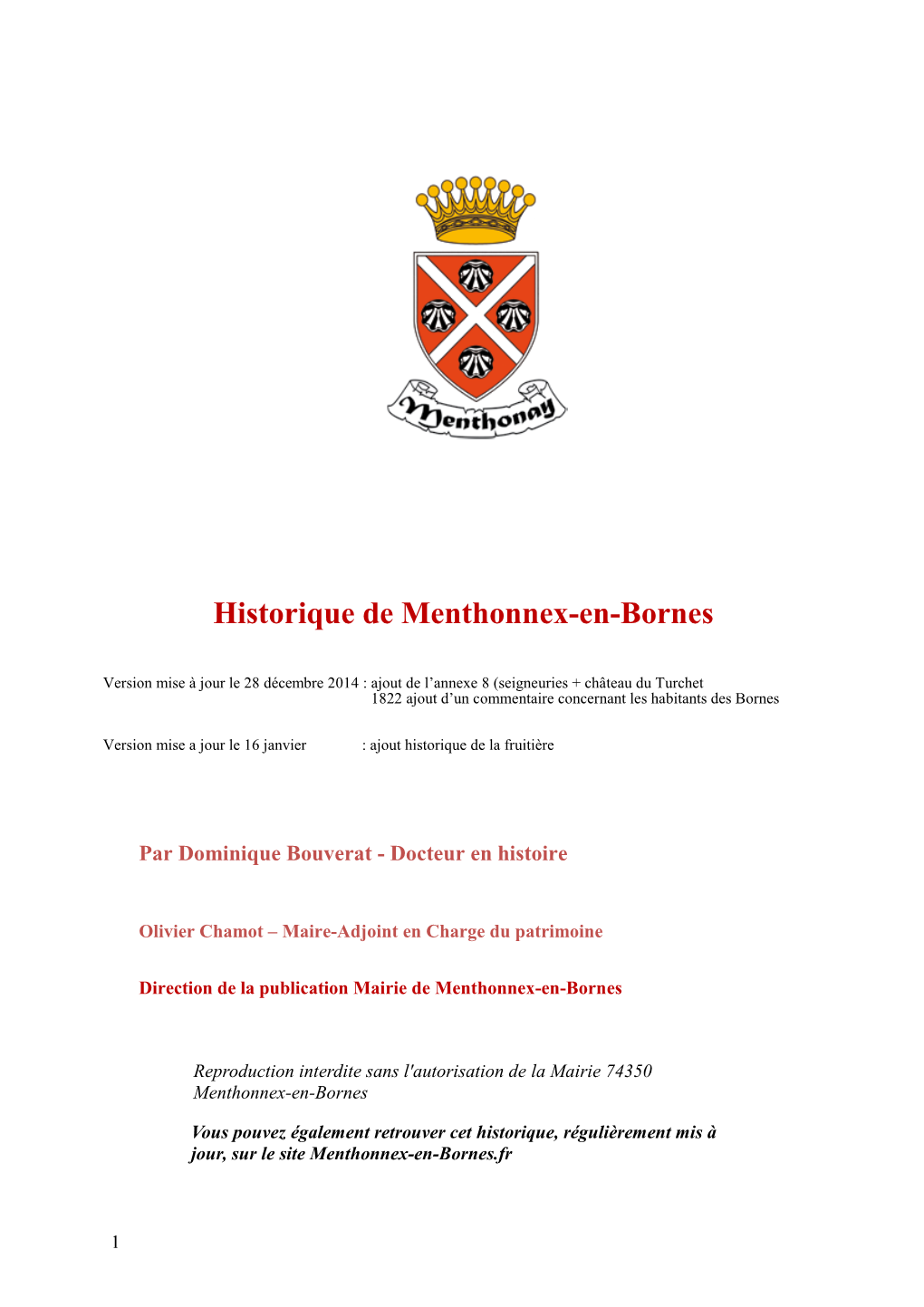 Historique De Menthonnex-En-Bornes