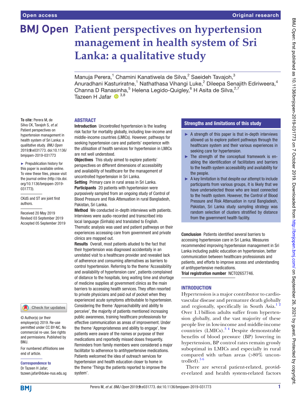 Patient Perspectives on Hypertension Management in Health System of Sri Lanka: a Qualitative Study