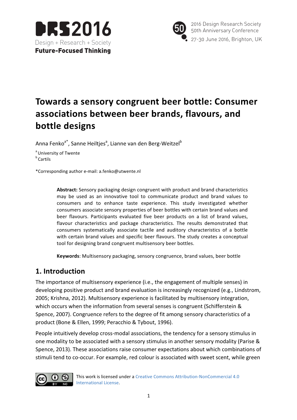 Towards a Sensory Congruent Beer Bottle: Consumer Associations Between Beer Brands, Flavours, and Bottle Designs