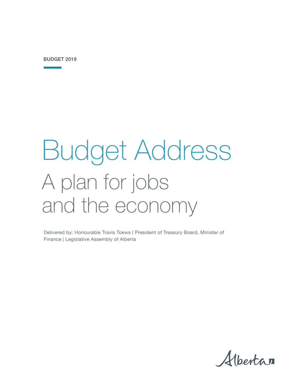 Budget Address a Plan for Jobs and the Economy