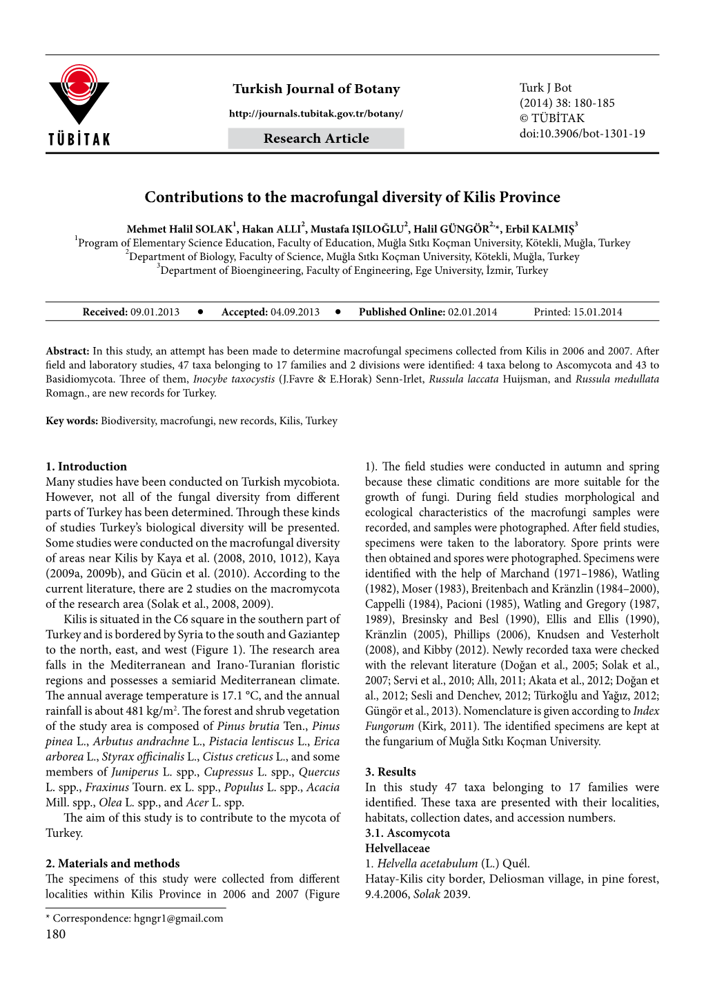 Contributions to the Macrofungal Diversity of Kilis Province