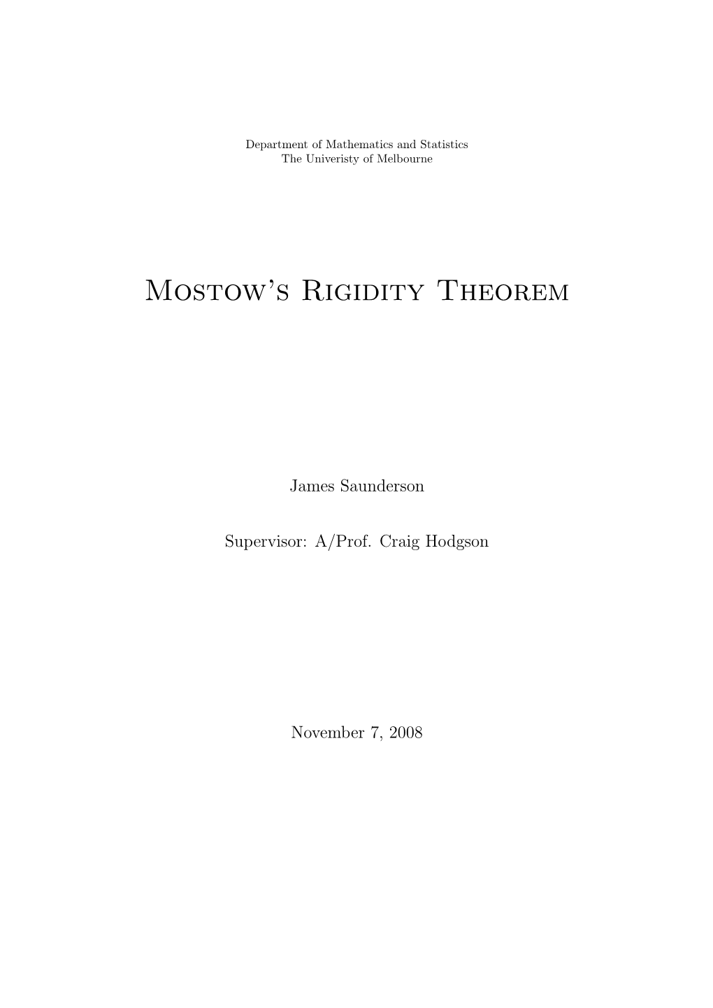 Mostow's Rigidity Theorem