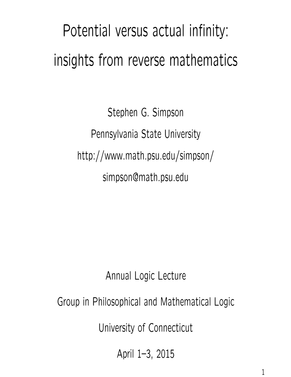 Potential Versus Actual Infinity: Insights from Reverse Mathematics