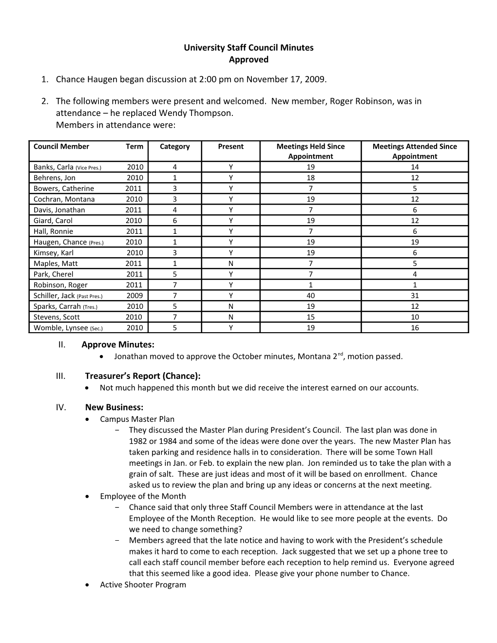 University Staff Council Minutes