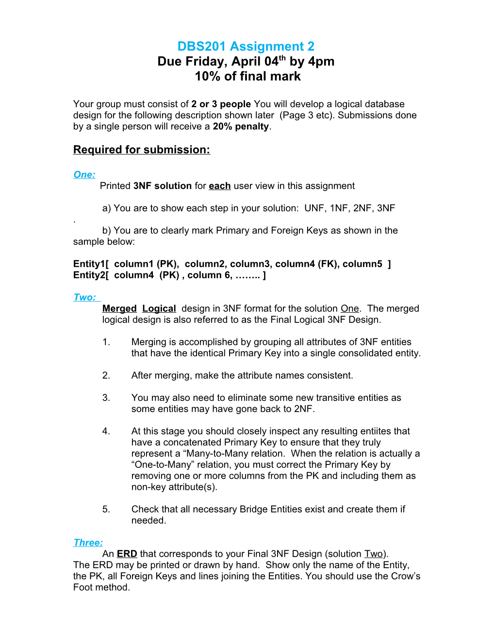 Printed 3NF Solution for Each User View in This Assignment