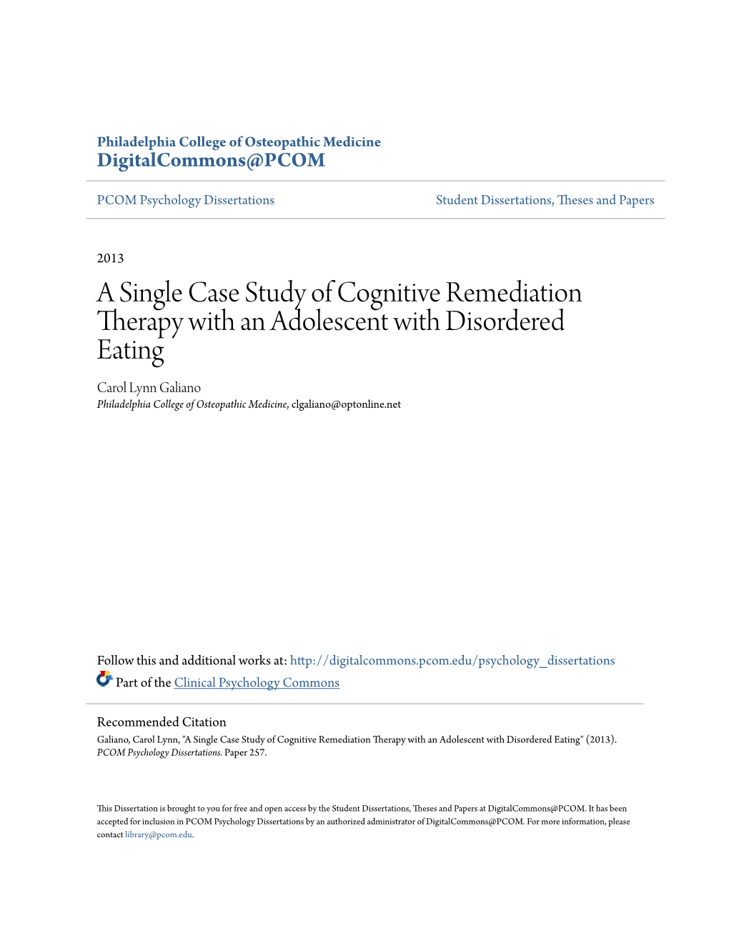 A Single Case Study of Cognitive Remediation Therapy with An