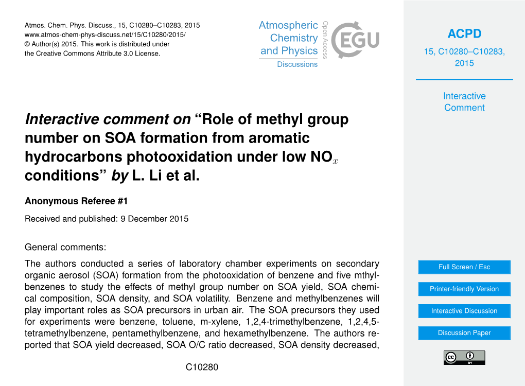 Review of “Role of Methyl Group Number on SOA Formation From