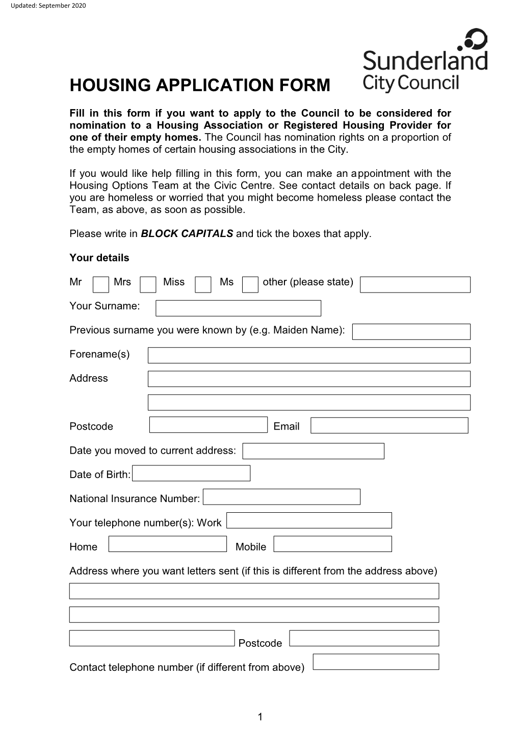 Housing Application Form