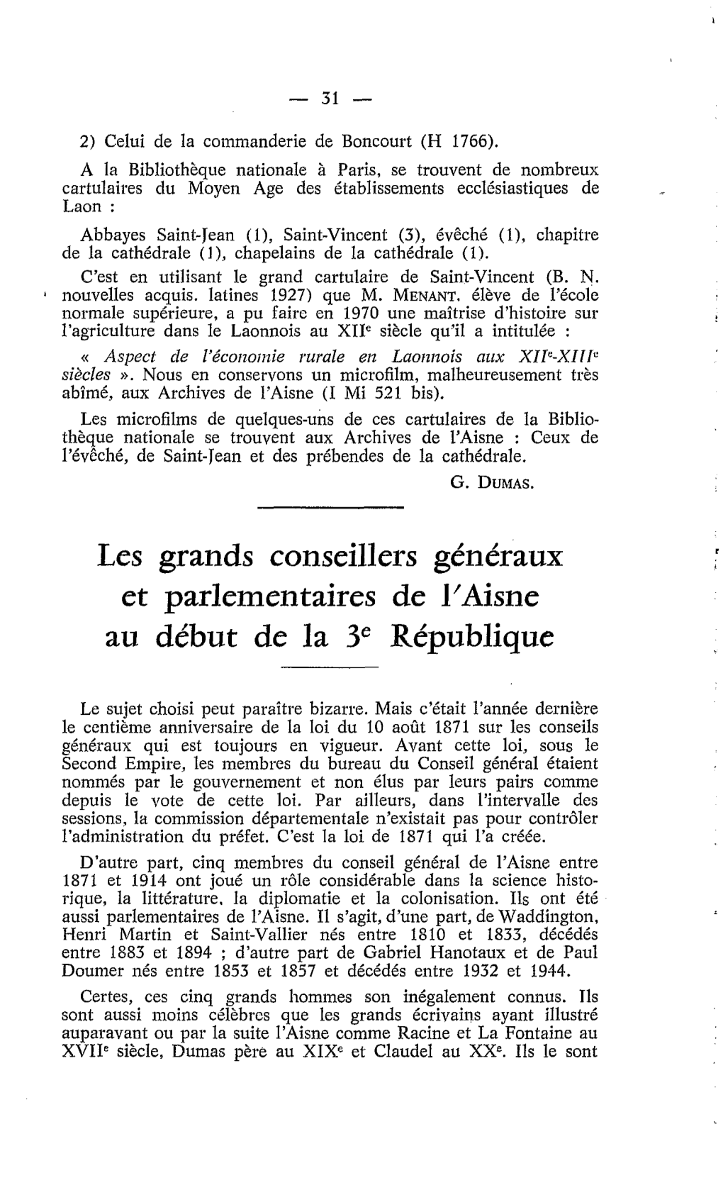 Les Grands Conseillers Génkraux Et Parlementaires De L'aisne Au Dkbut