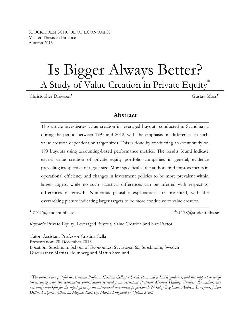 The Effect of Managerial Turnover on Stock Market Performance*