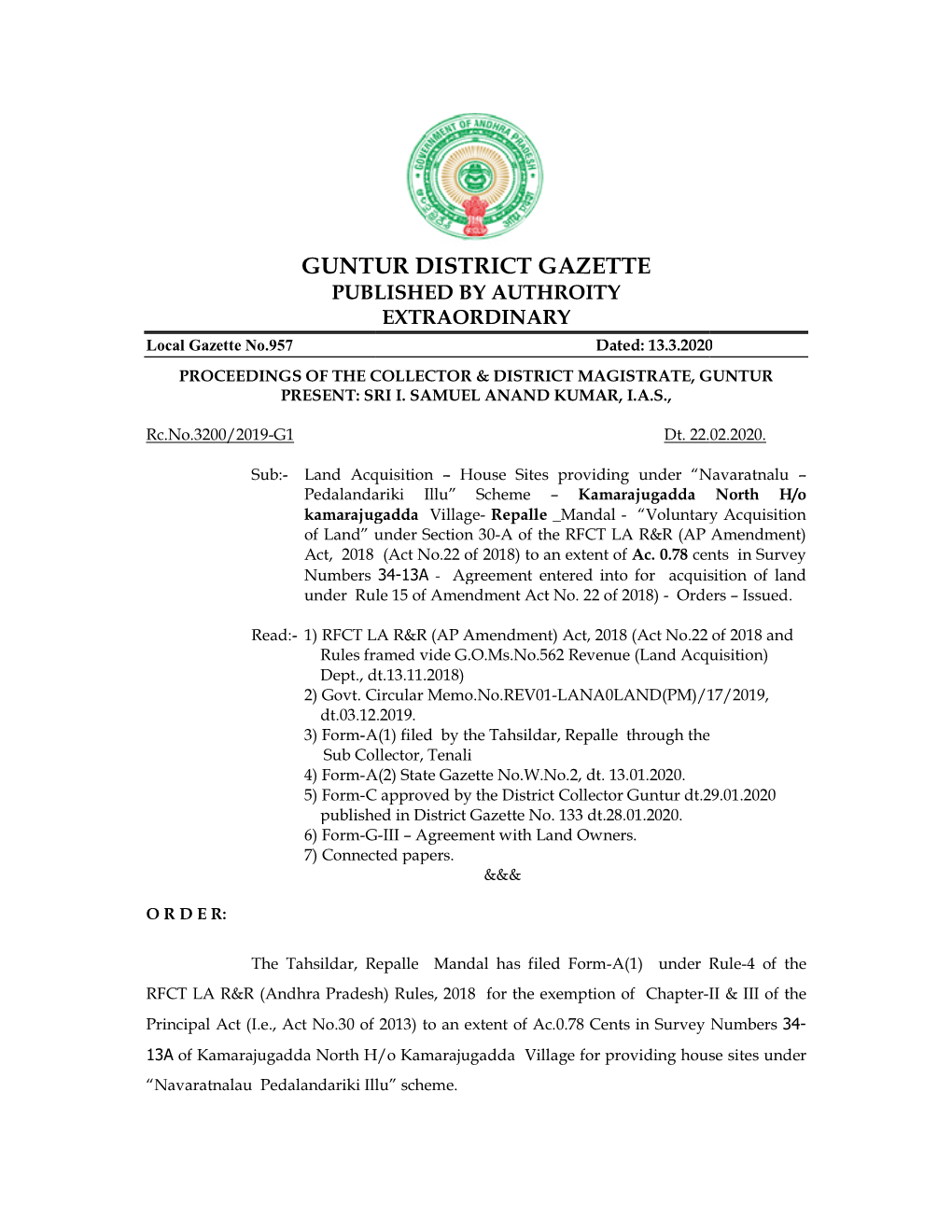 Guntur Distri Guntur District Gazette