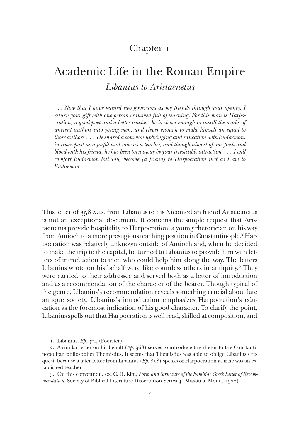 Academic Life in the Roman Empire Libanius to Aristaenetus