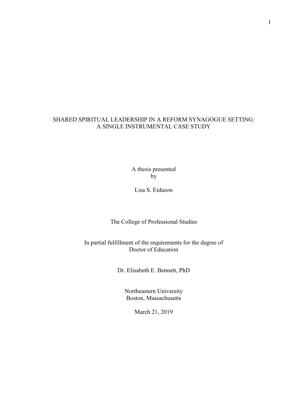 Shared Spiritual Leadership in a Reform Synagogue Setting: a Single Instrumental Case Study